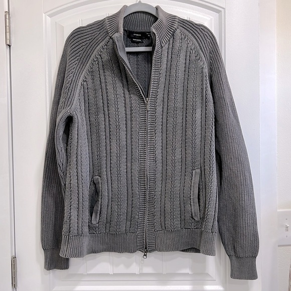 KINROSS STONEWASHED ZIP FRONT CARDIGAN, CHUNKY CABLE GRANDPA, UNISEX